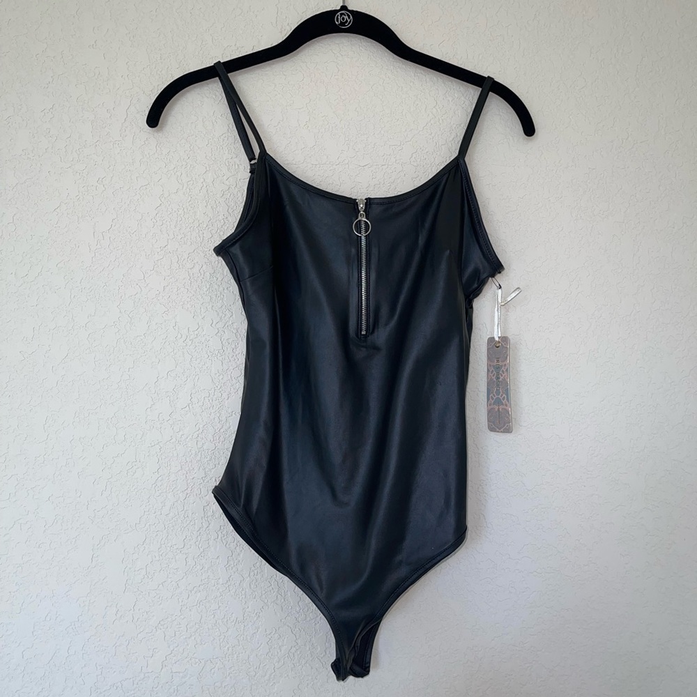 Black faux leather bodysuit